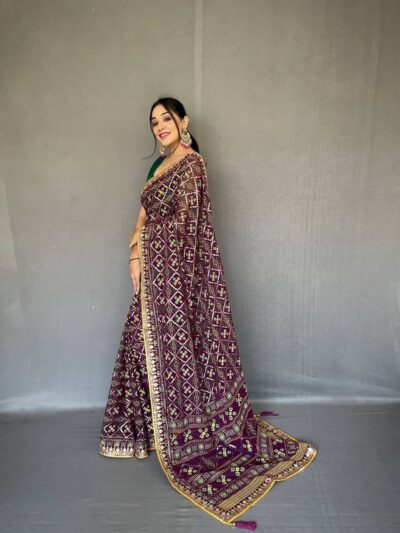 Badhani Style Georgette Purple Saree