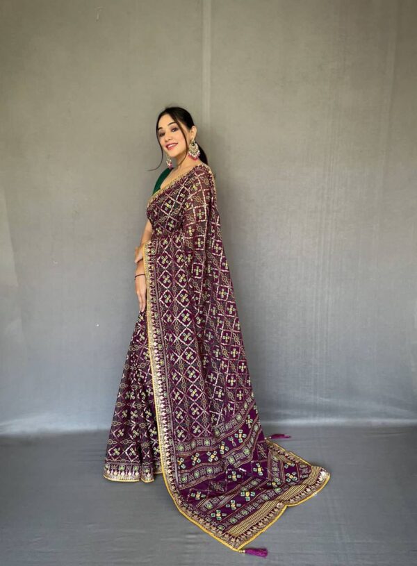 Badhani Style Georgette Purple Saree