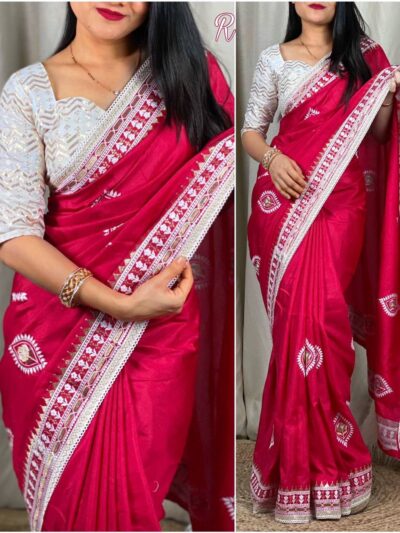 Wedding Festival wear Work Silk Pink Saree