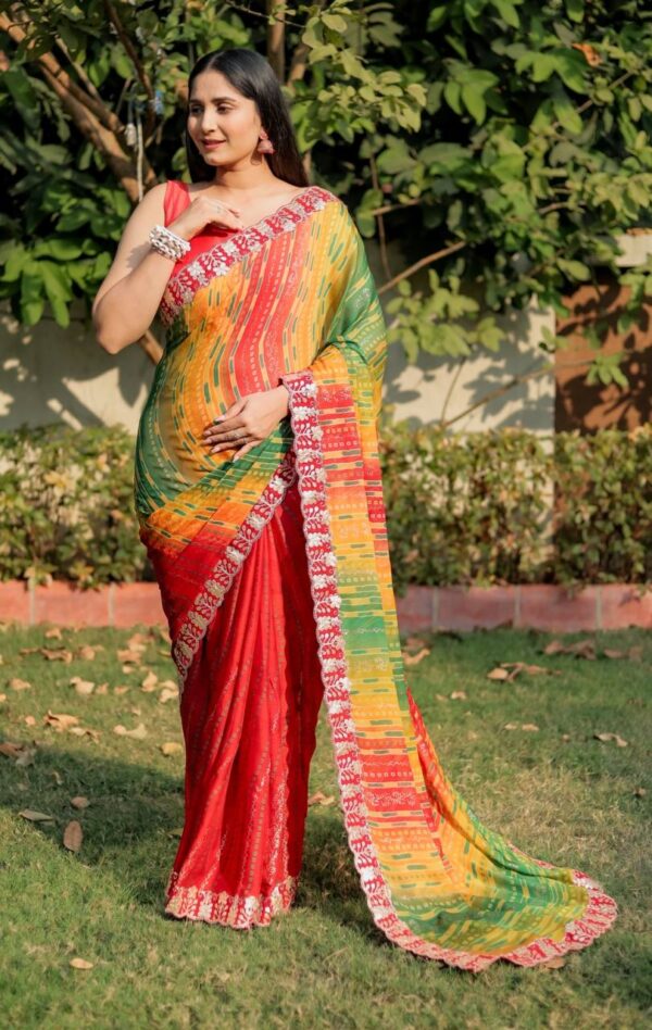 Traditional Bandhej Design Fancy Multi Saree