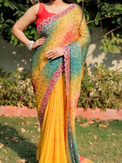 Wedding Function Wear Multi Color Saree