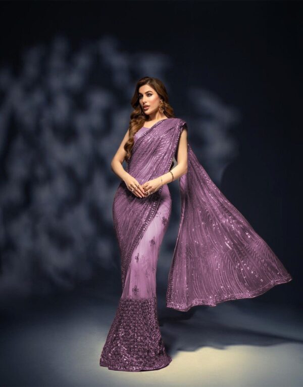 Wedding Fancy Wear Sequence Purple Saree