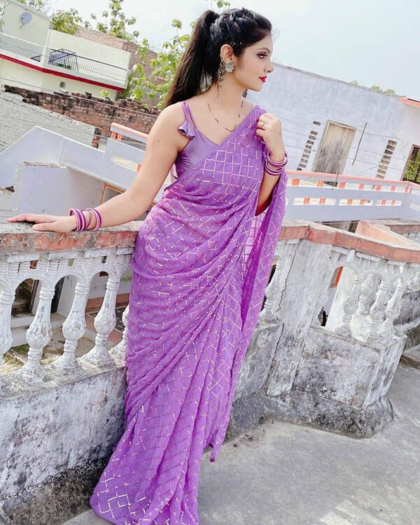 Traditional Sequence Work Purple Saree