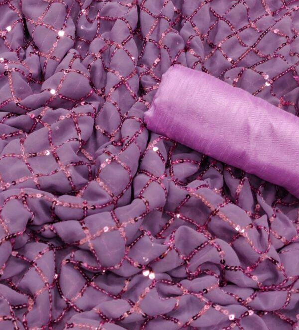 Traditional Sequence Work Purple Saree