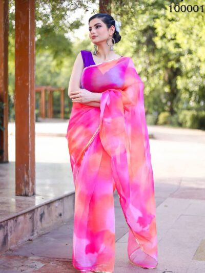 Latest Fancy Women Organza Pink Saree