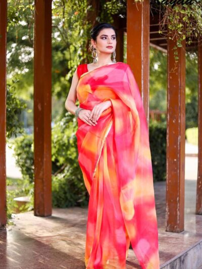 Trending Party Wear Organza Red Saree