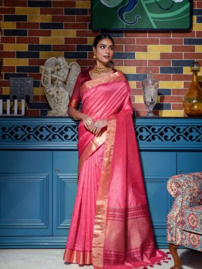 Wedding Banarasi Women Silk Pink Saree