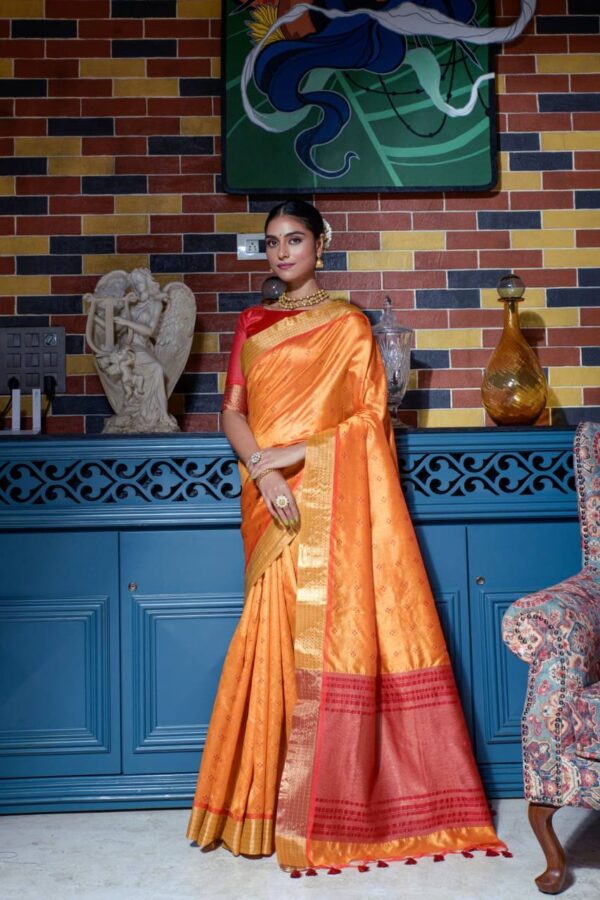 Wedding Function Wear Silk Orange Saree