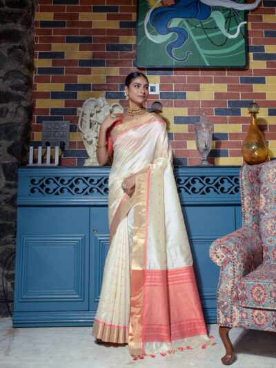 Fancy Women Function Wear Silk Cream Saree