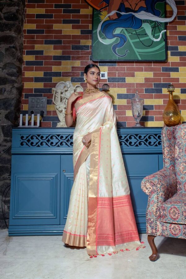 Fancy Women Function Wear Silk Cream Saree