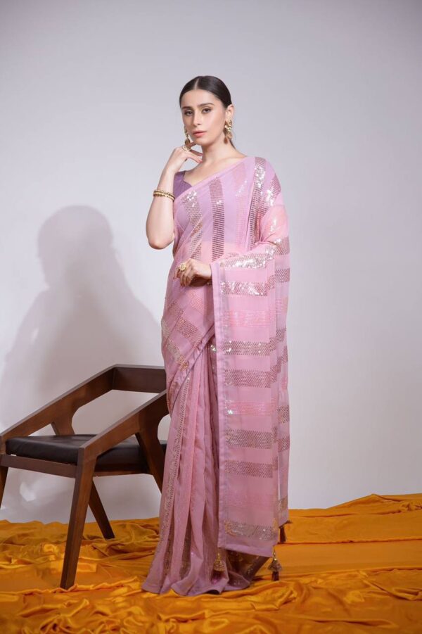 Bollywood Fancy Wear Sequence Pink Saree