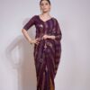 Wedding Sequence Purple Saree For Women