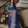 Wedding Party Wear Silk Royal Blue Saree With Unstiched Blouse