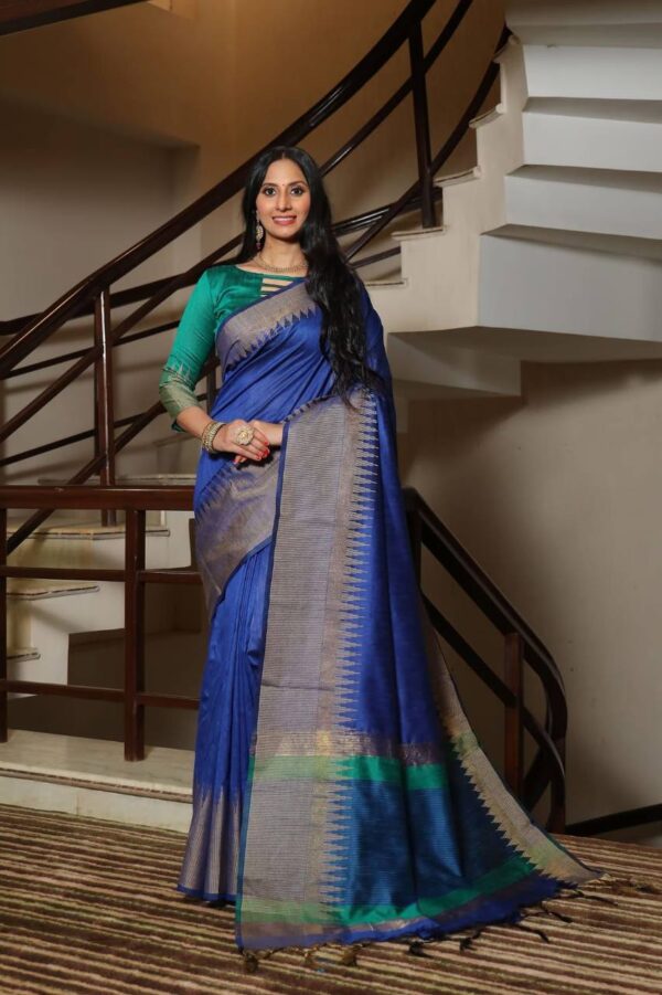 Wedding Party Wear Silk Royal Blue Saree With Unstiched Blouse