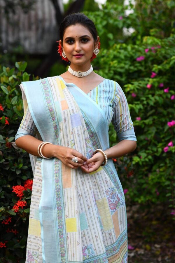 Trending Design Cotton Sky Blue Saree