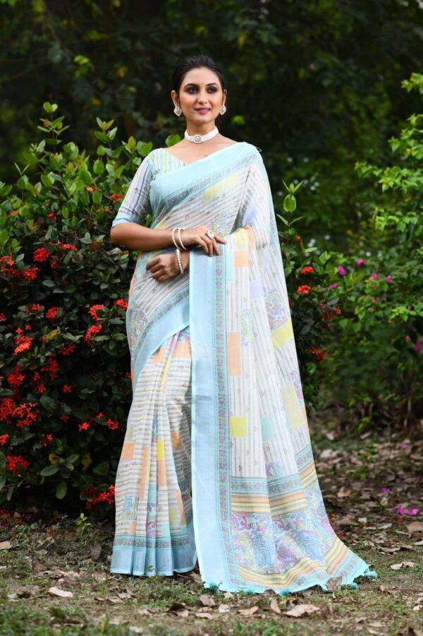 Trending Design Cotton Sky Blue Saree