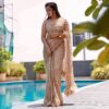 Wedding Party Sequence Cream Saree in Net