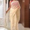 Wedding Fancy Work Organza Cream Saree