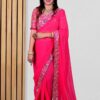 Embroidery Mirror Work Wedding Pink Saree