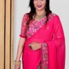Embroidery Mirror Work Wedding Pink Saree