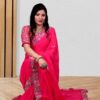 Embroidery Mirror Work Wedding Pink Saree