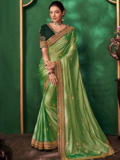 Embroidery Work Border Green Saree