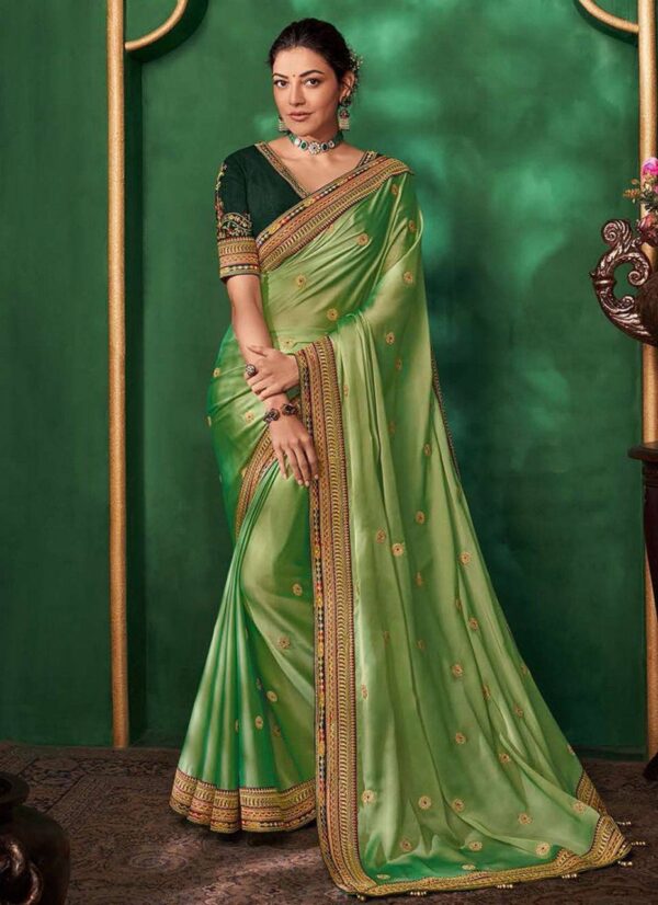 Embroidery Work Border Green Saree