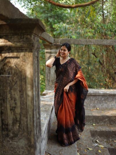 Cotton Wedding Ethnic Orange Saree