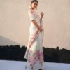 Floral Design Latest Women White Saree