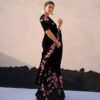 Trending Floral Design Black Saree