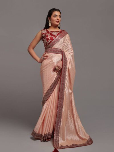 Wedding Royal Pink Saree with Work Border