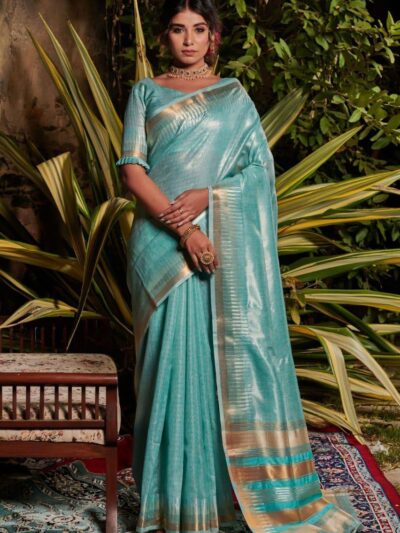 Wedding Party Wear Silk Sky Blue Saree