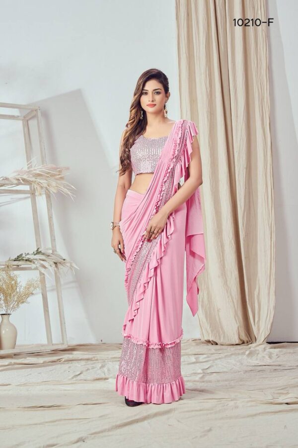 Ready to wear Sequence work Pink Saree