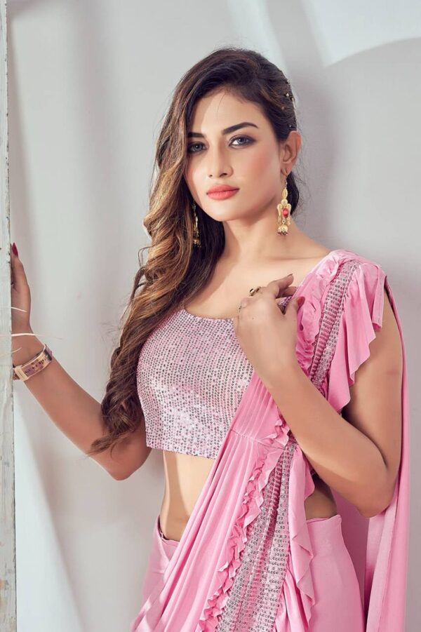 Ready to wear Sequence work Pink Saree