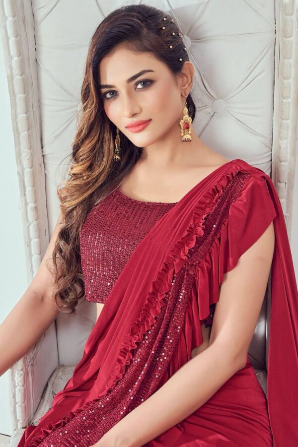 Party Wear Ready to wear Red Saree