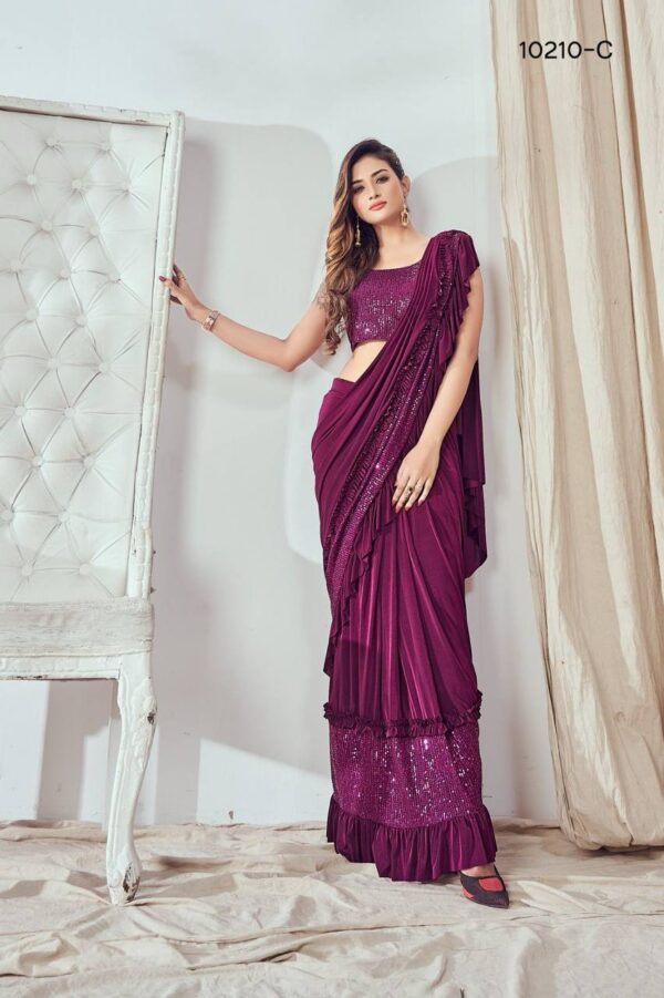 Ready Made Stylish Women Purple Saree