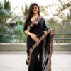 Fancy Embroidery Thread Work Black Saree