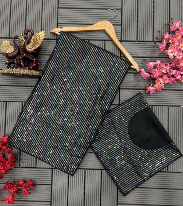 Sequence Black Saree For Women's Fancy Wear