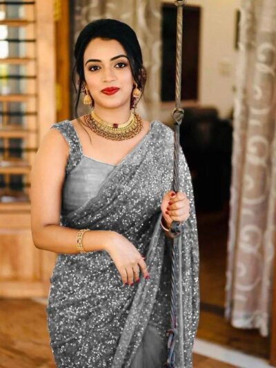 Sequence Fancy Festival Wear Grey Saree