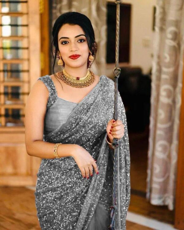 Sequence Fancy Festival Wear Grey Saree