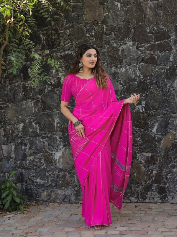 Wedding Festival Pink Saree in Cotton