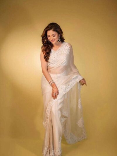 Thread Work Fancy Border White Saree