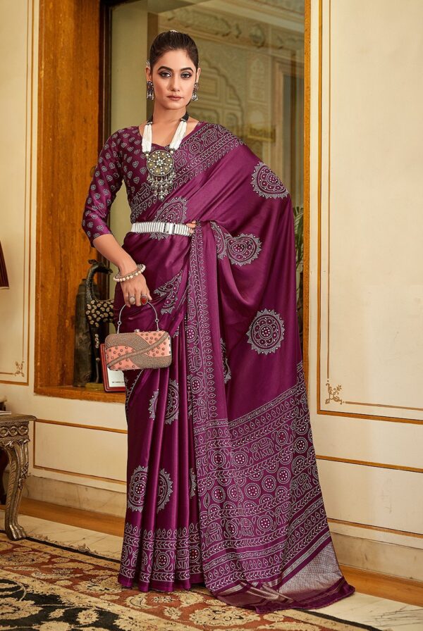 Traditional Design Print Silk Purple Saree