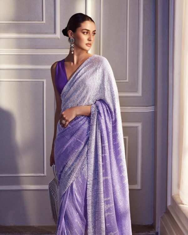 Trending Wear Sequence Work Purple Saree