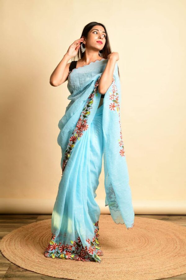 Stylish Women Wear Sequence Sky Blue Saree