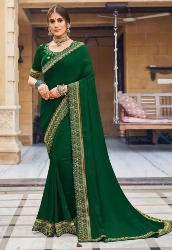 Wedding Embroidery Silk Green Saree