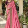 Embroidery Work Women Pink Saree