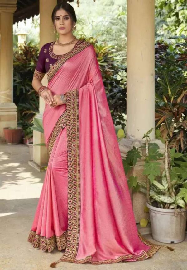 Embroidery Work Women Pink Saree