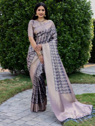 Wedding Designer Silk Grey Saree