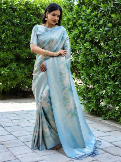 Banarasi Women Silk Sky Blue Saree